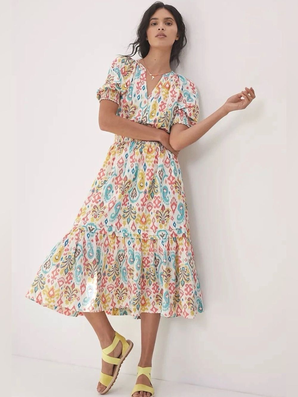 Anthropologie Felipa midi dress in vibrant multicolor ikat print size small